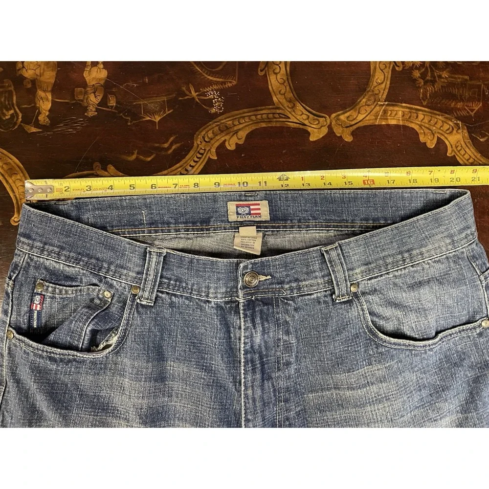 VTG Phat Farm Men Argyle Pocket Denim Jeans Straight Leg Y2K Hip Hop Baggy 42 32